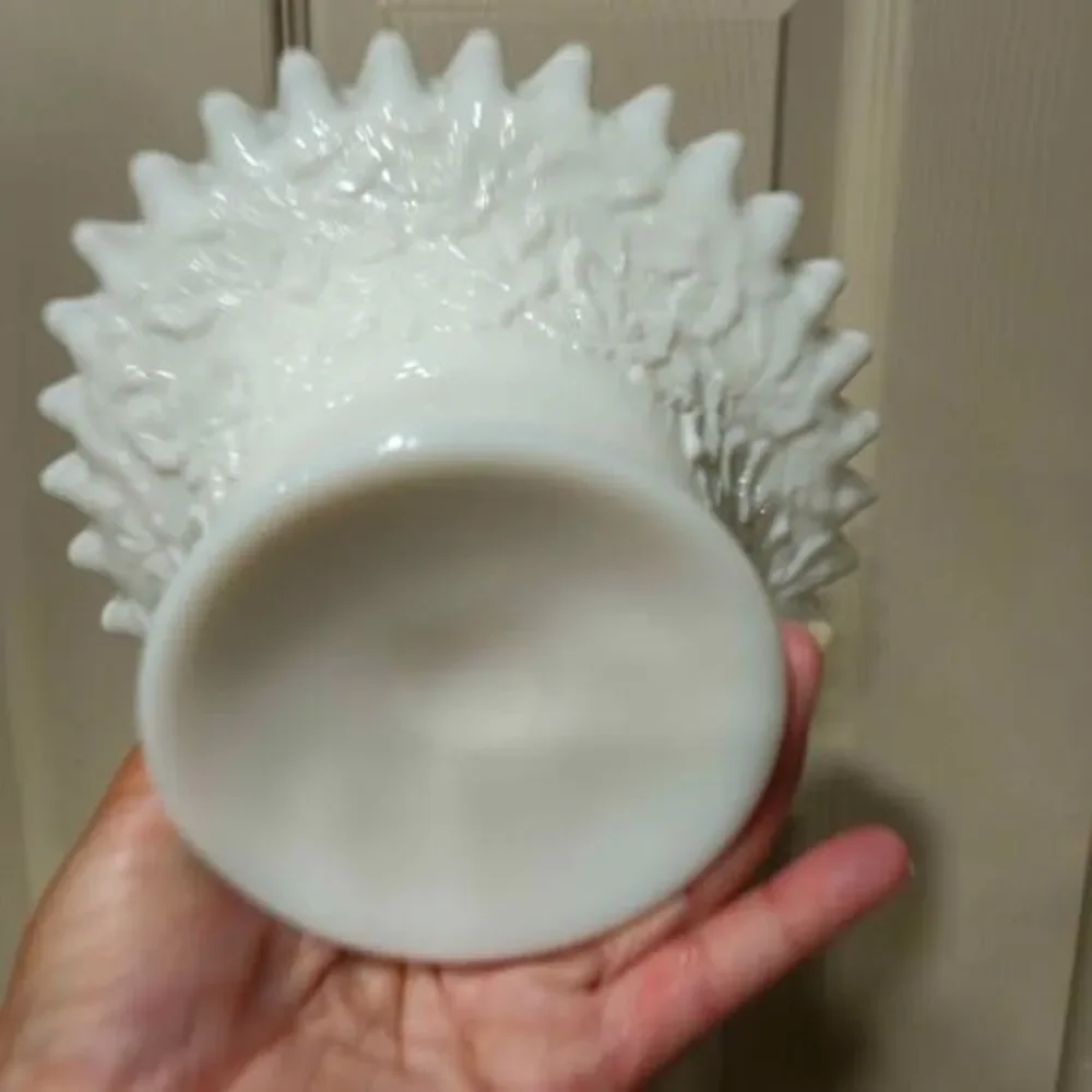 Milk glass ruffled edge grape leaf footed bowl
